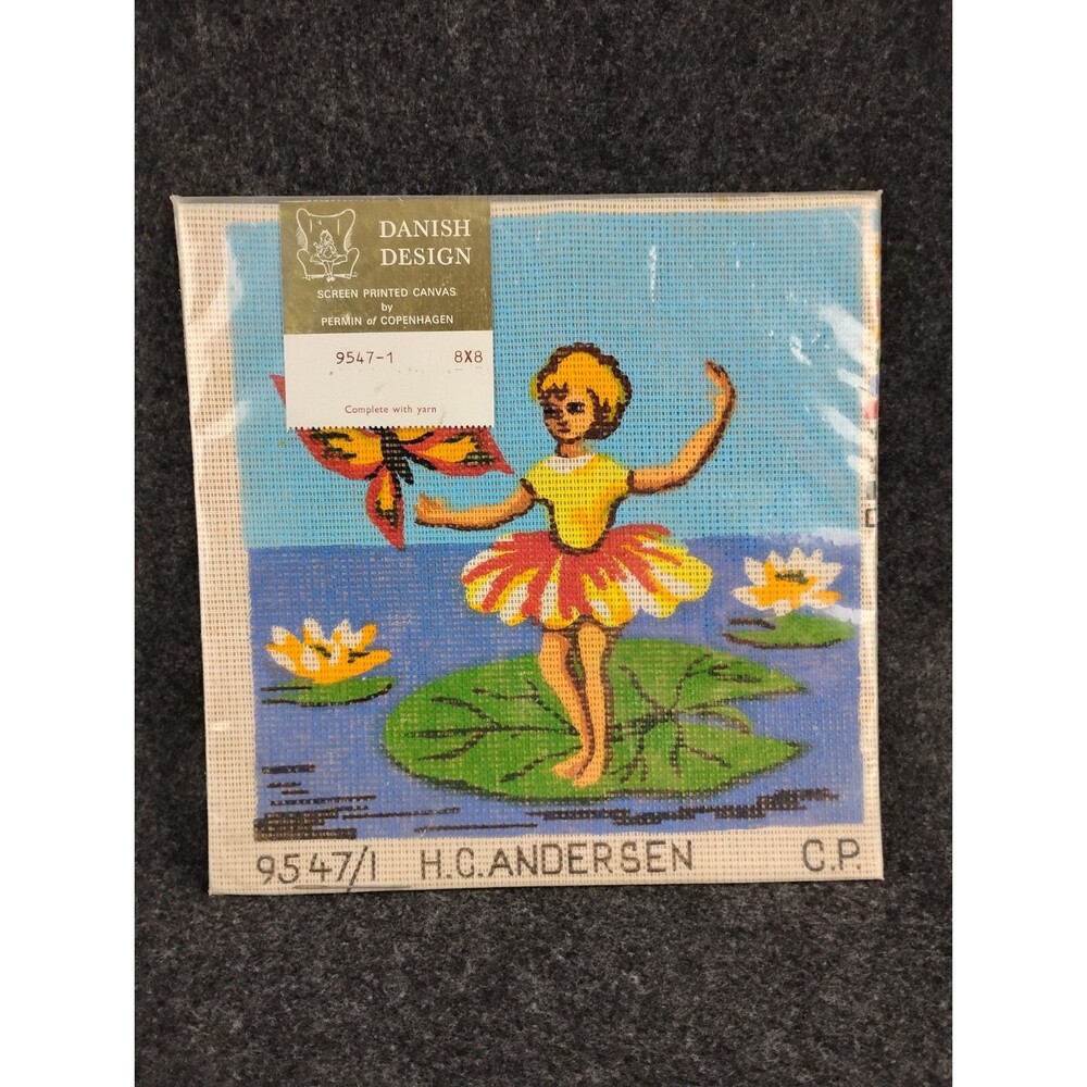 Wool Tapestry Kit Needlepoint H.C. Andersen Denmark Floral Lily Pads Butterfly